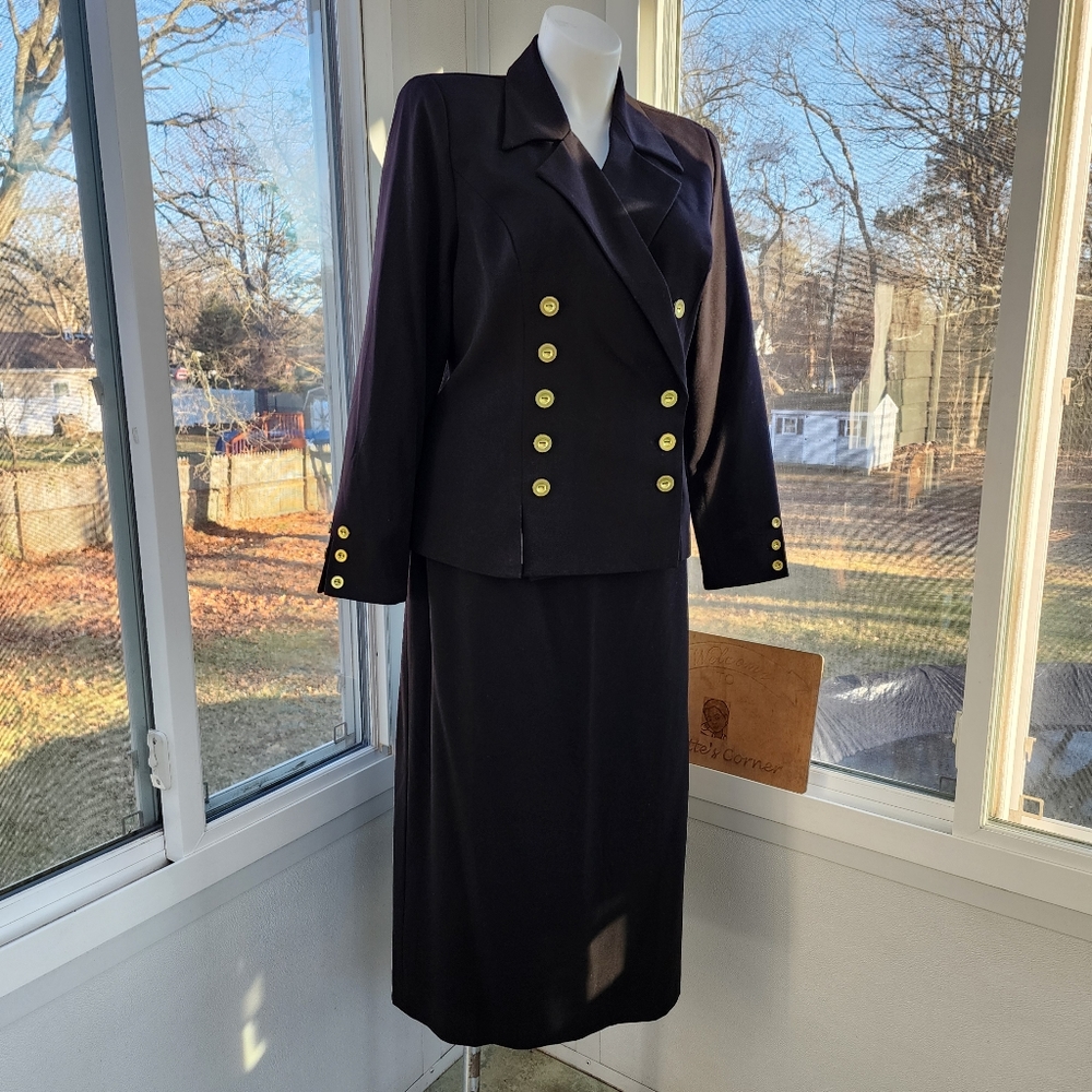 Monroe & Main Black Double Breasted Gold Button Maxi Pencil Skirt Suit - Picture 11 of 16